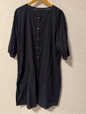 Gudrun Sjoden Gray Lightweight Button-Front Shirt Dress Lagenlook